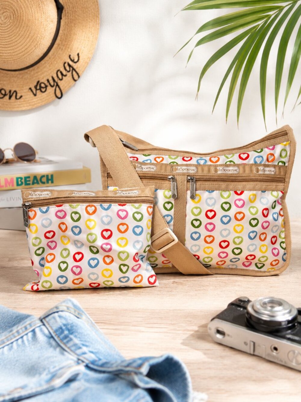 Lesportsac Heart Messenger Crossbody Bag Shoulder Purse Rainbow White
